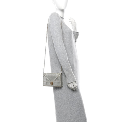 Christian Dior Metallic Ceramic Effect Deerskin Diorama Wallet on Chain Pouch Silver 2 of 12