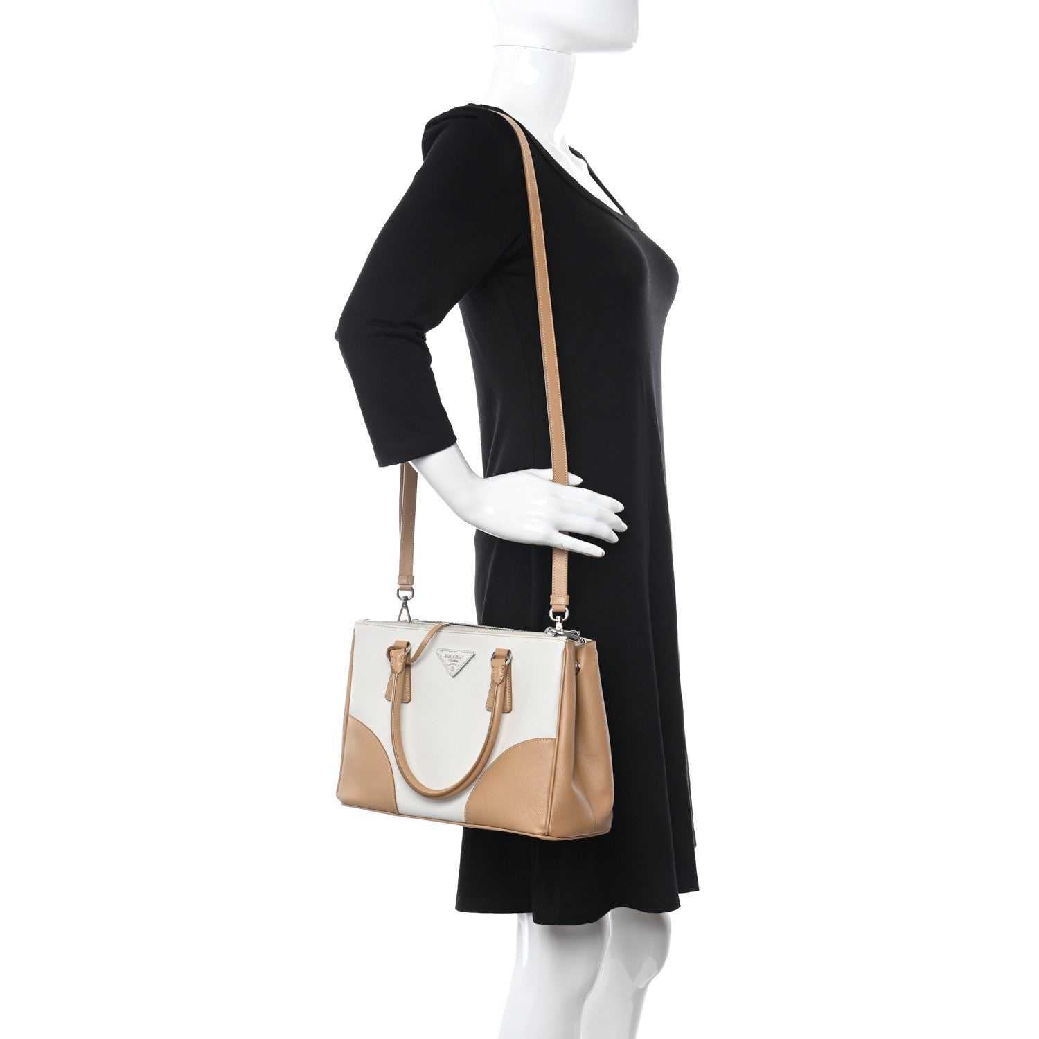 Prada Saffiano Lux Small Bi-Color Galleria Double Zip Tote Talco Natural 2 of 13