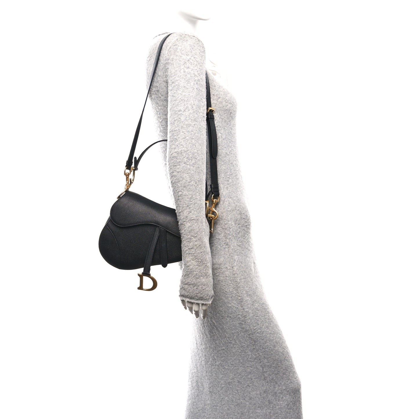 Grained Calfskin Saddle Bag With Strap Black