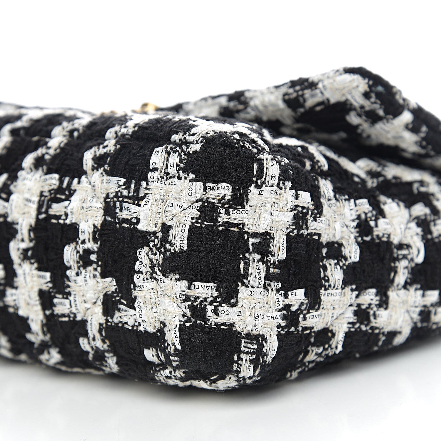 Chanel Tweed Quilted Large 19 Flap Black Ecru White 8 of 10
