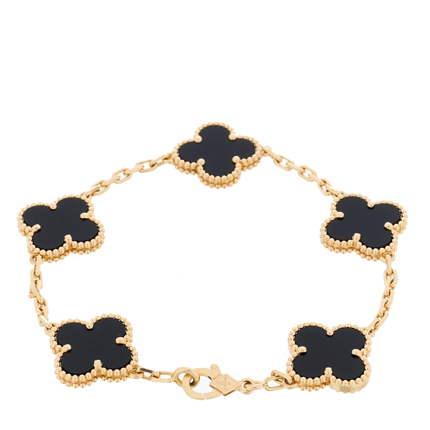 Van Cleef & Arpels 18K Yellow Gold Black Onyx 5 Motifs Vintage Alhambra Bracelet 2 of 4