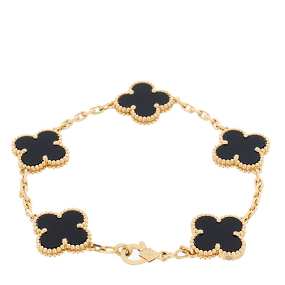 Van Cleef & Arpels 18K Yellow Gold Black Onyx 5 Motifs Vintage Alhambra Bracelet 2 of 4