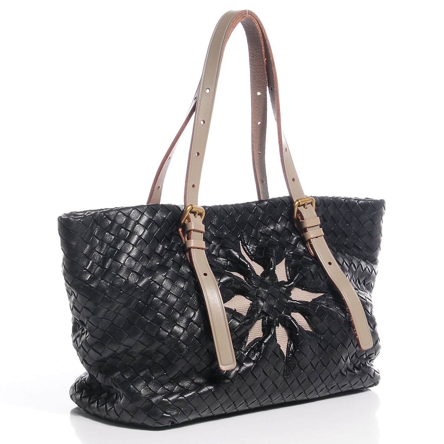 Nappa Intrecciato Marquise Flower Tote Nero Black