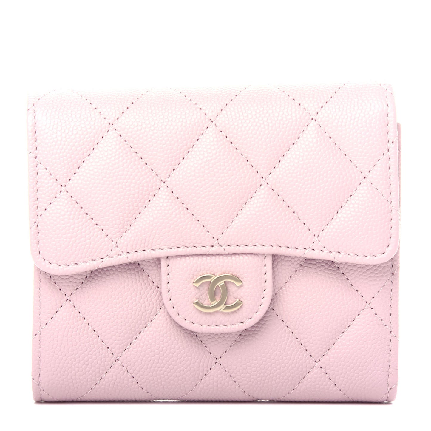 Caviar Quilted Compact Flap Wallet Light Pink