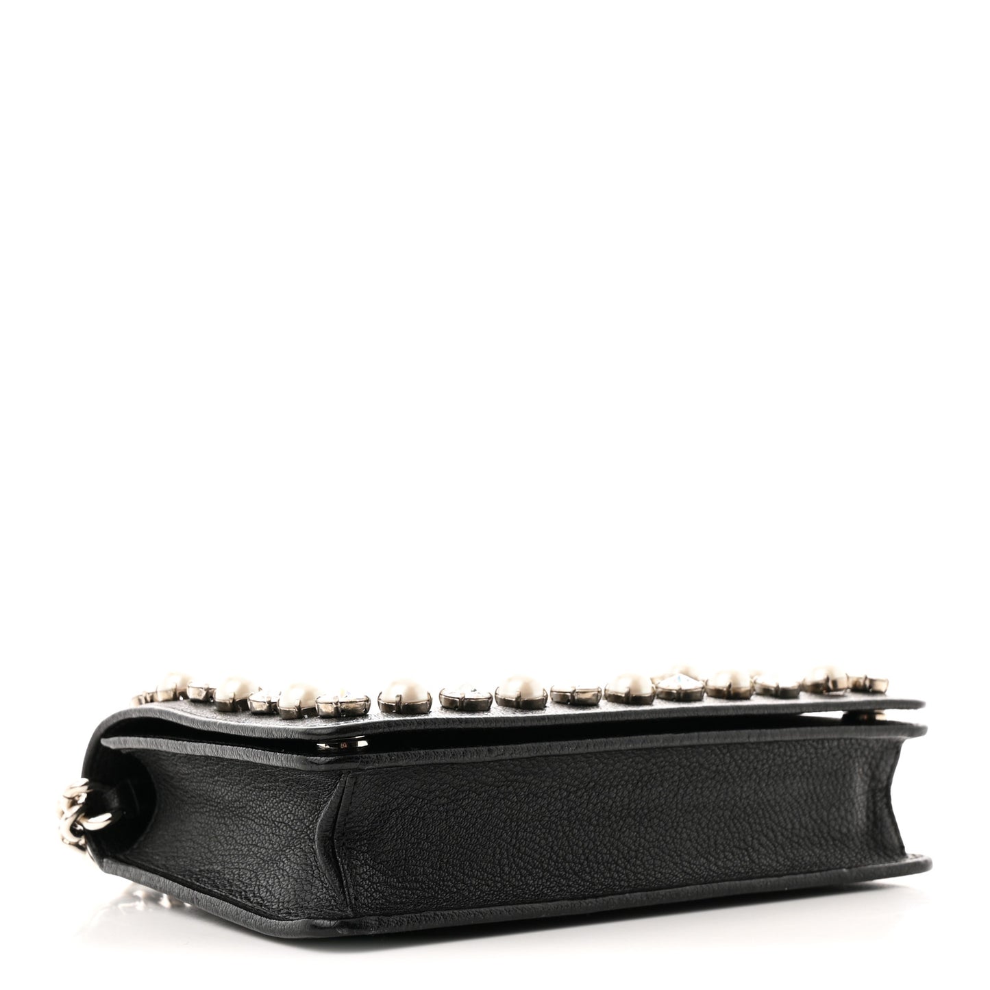 Goatskin Madras Crystal Pearl Flap Clutch Black