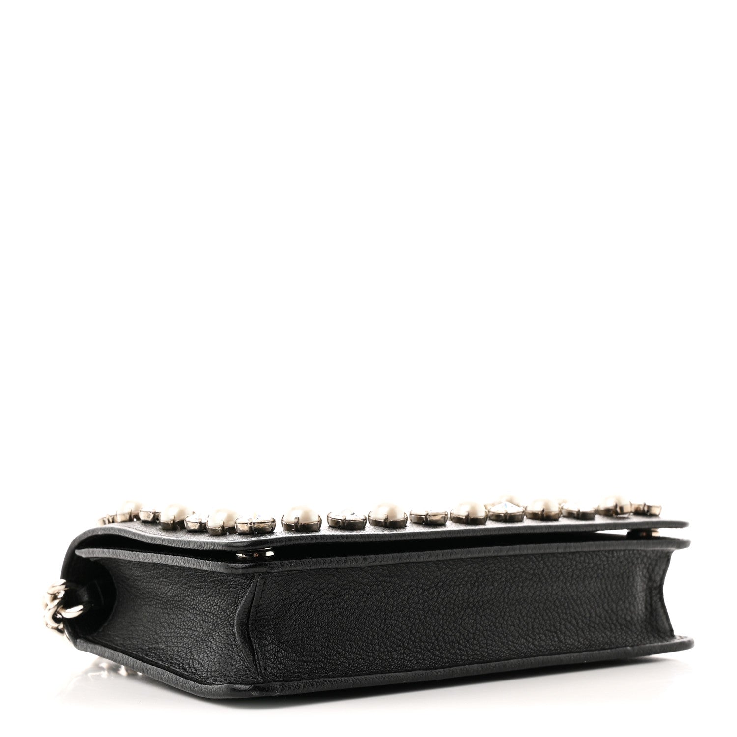 Miu Miu Goatskin Madras Crystal Pearl Flap Clutch Black 5 of 12