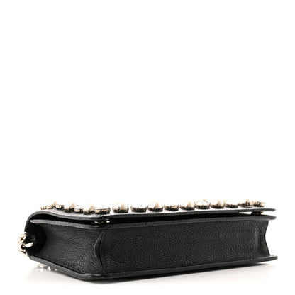 Miu Miu Goatskin Madras Crystal Pearl Flap Clutch Black 5 of 12