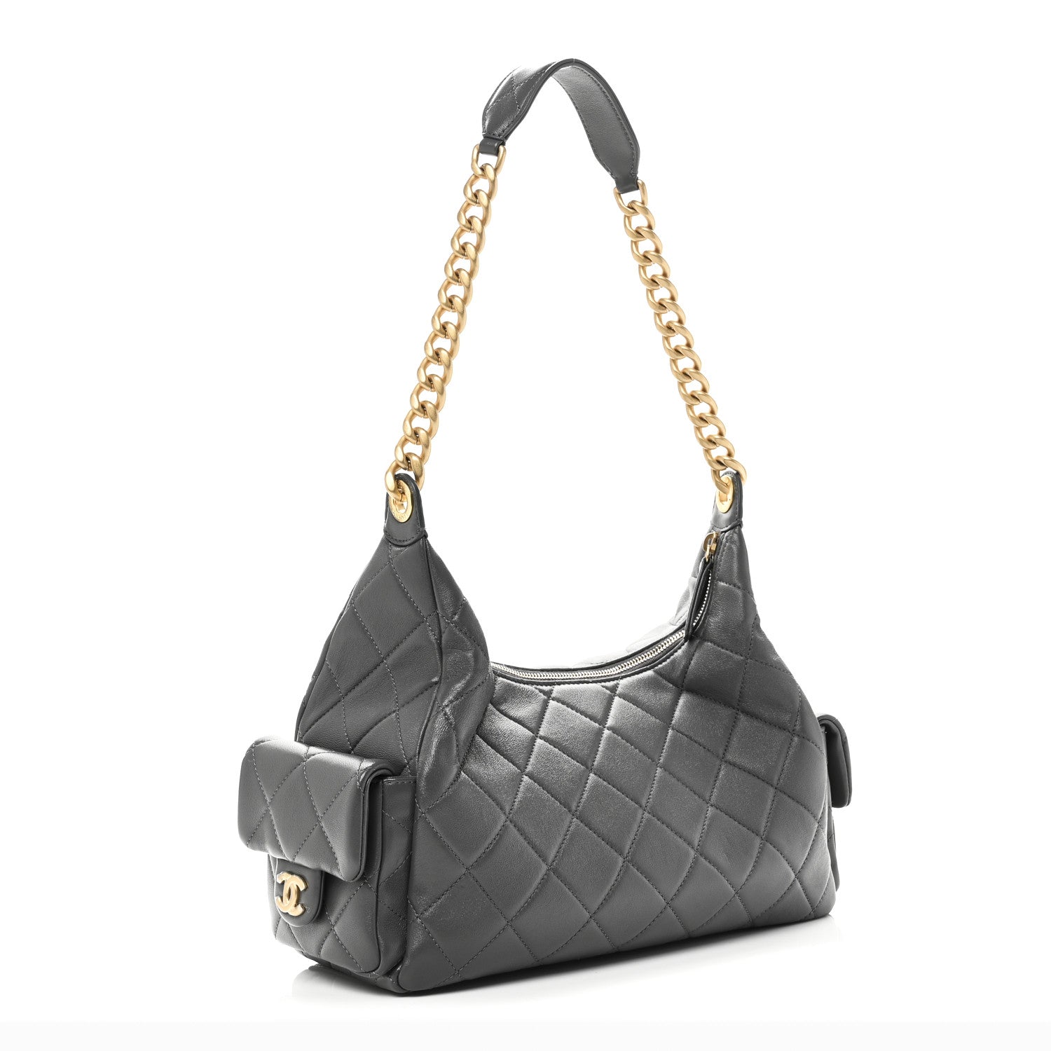 Chanel Shiny Lambskin Quilted Large Trendy Pockets Hobo Grey 3 of 10