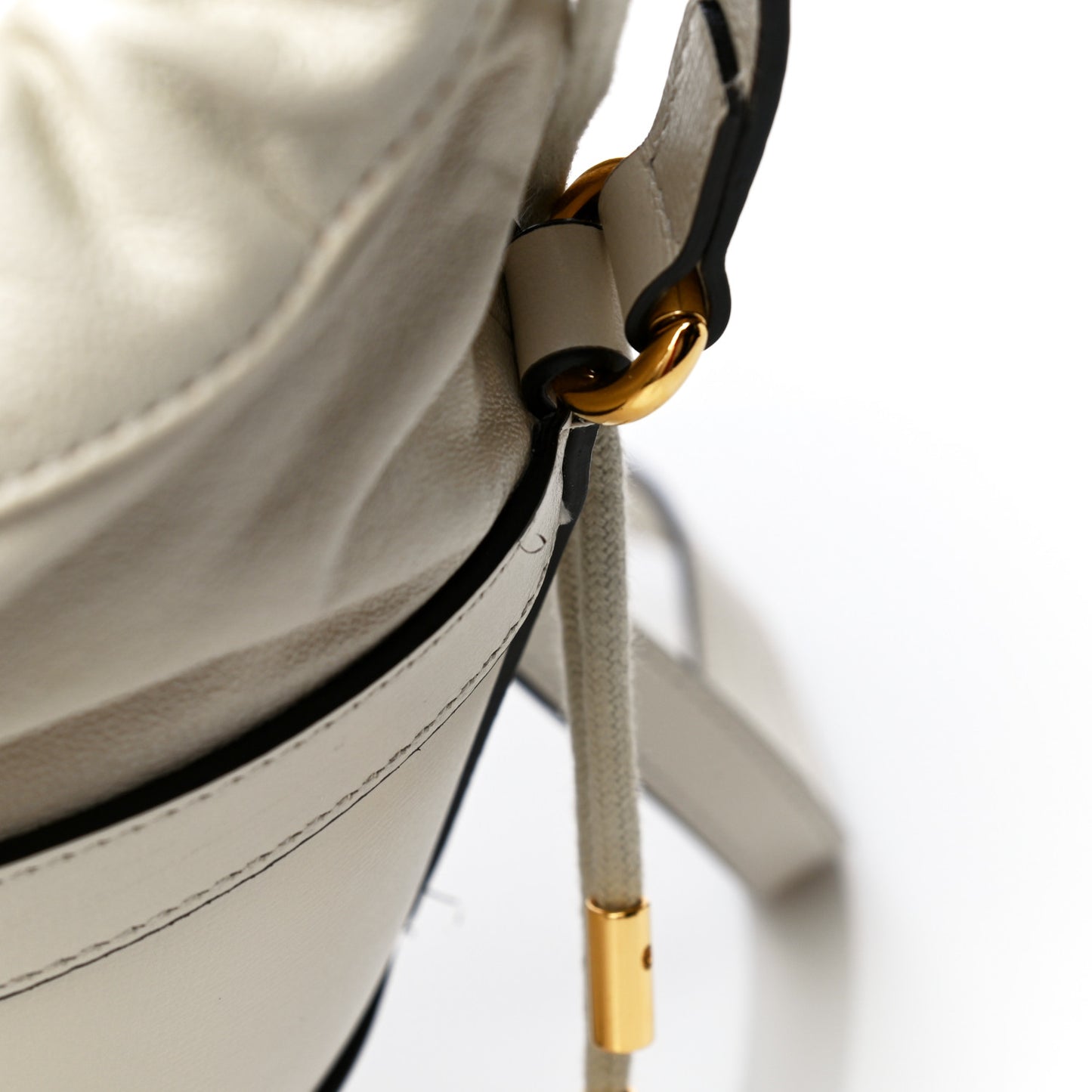Azalea Sakai Calfskin Horsebit 1955 Drawstring Bucket Bag Mystic White