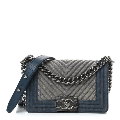 Chanel Denim Chevron Small Boy Flap Light Blue 1 of 9