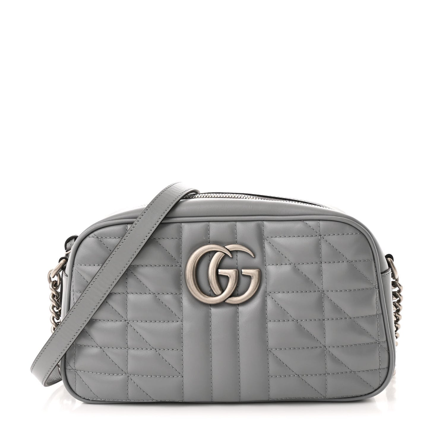 Calfskin Matelasse Aria Small GG Marmont Chain Shoulder Bag Deep Grey