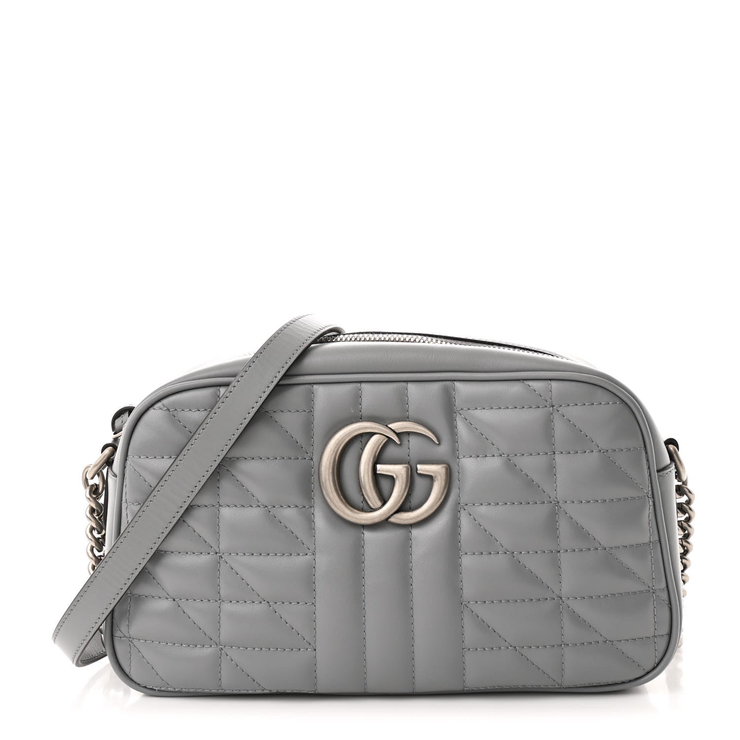 Gucci Calfskin Matelasse Aria Small GG Marmont Chain Shoulder Bag Deep Grey 1 of 10
