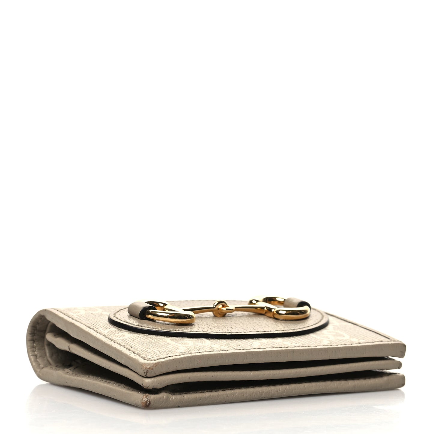 GG Supreme Monogram Textured Dollar Calfskin Horsebit 1955 Card Case Wallet Beige Mystic White Oatmeal
