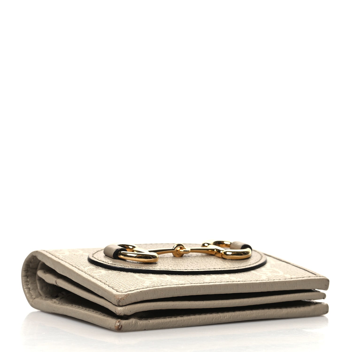 Gucci GG Supreme Monogram Textured Dollar Calfskin Horsebit 1955 Card Case Wallet Beige Mystic White Oatmeal 4 of 11
