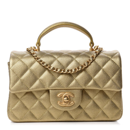 Chanel Metallic Caviar Quilted Mini Top Handle Rectangular Flap Gold 1 of 11