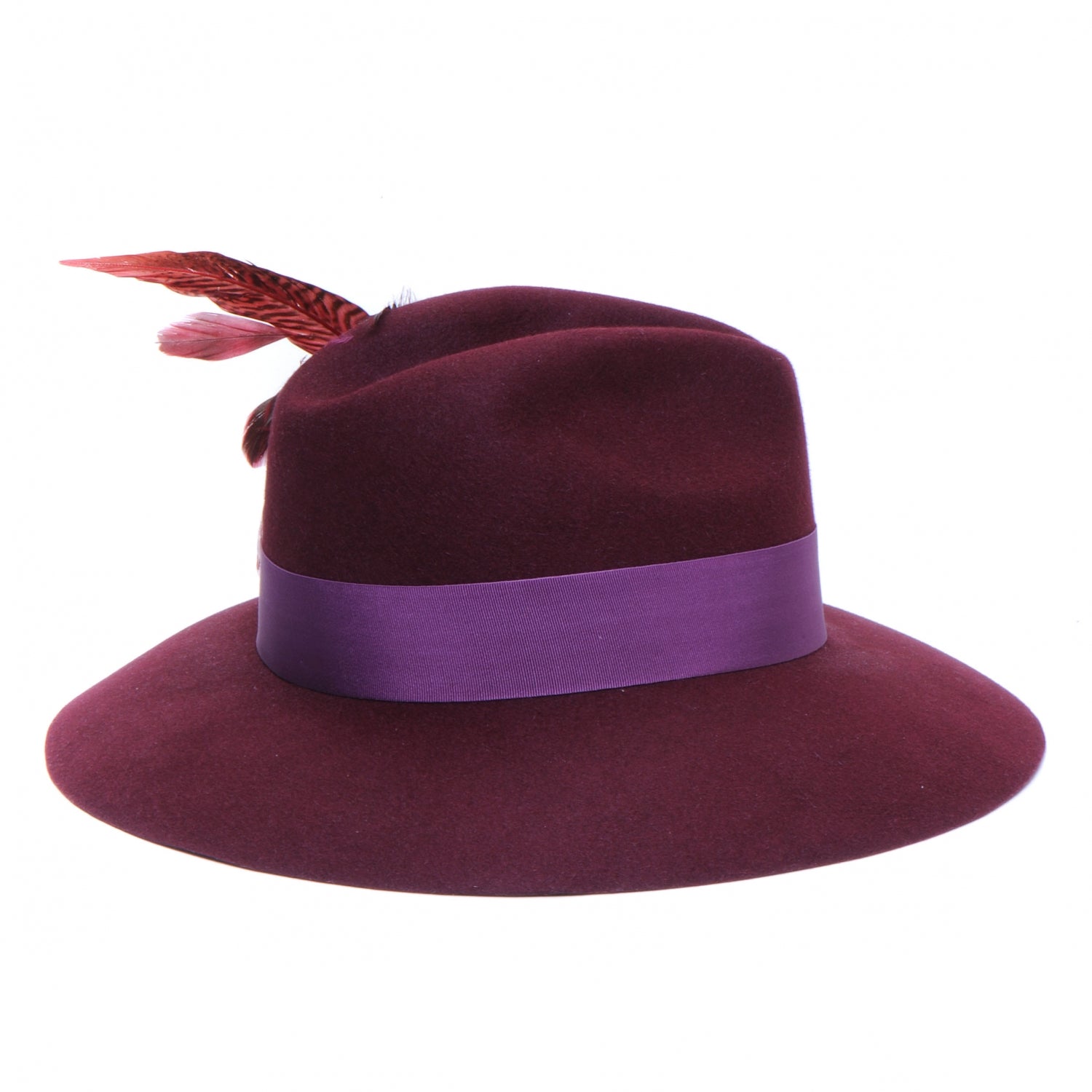 Gucci Felt and Pheasant Feather GG Trilby Hat Burgundy 4 of 6