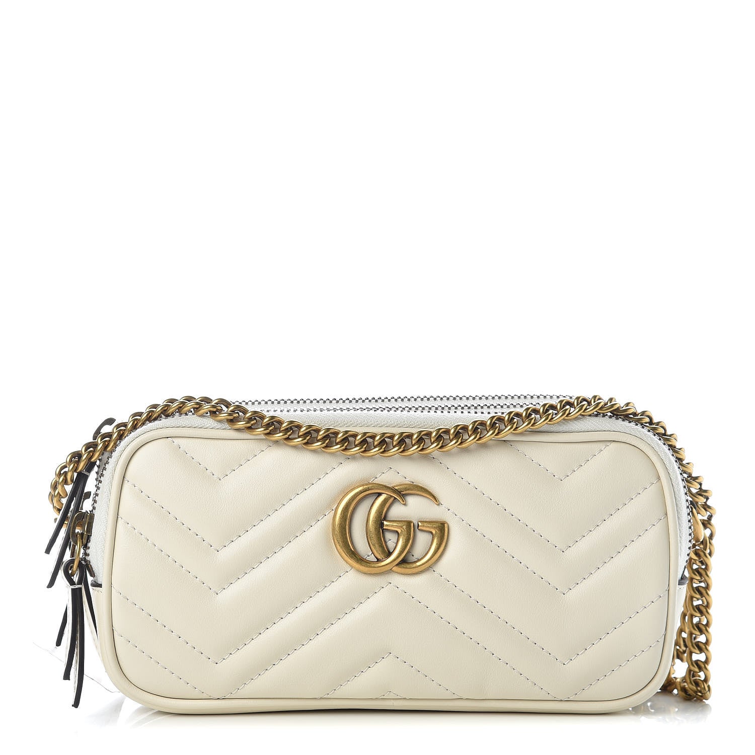 Gucci Calfskin Matelasse Mini GG Marmont Chain Crossbody Bag White 1 of 12