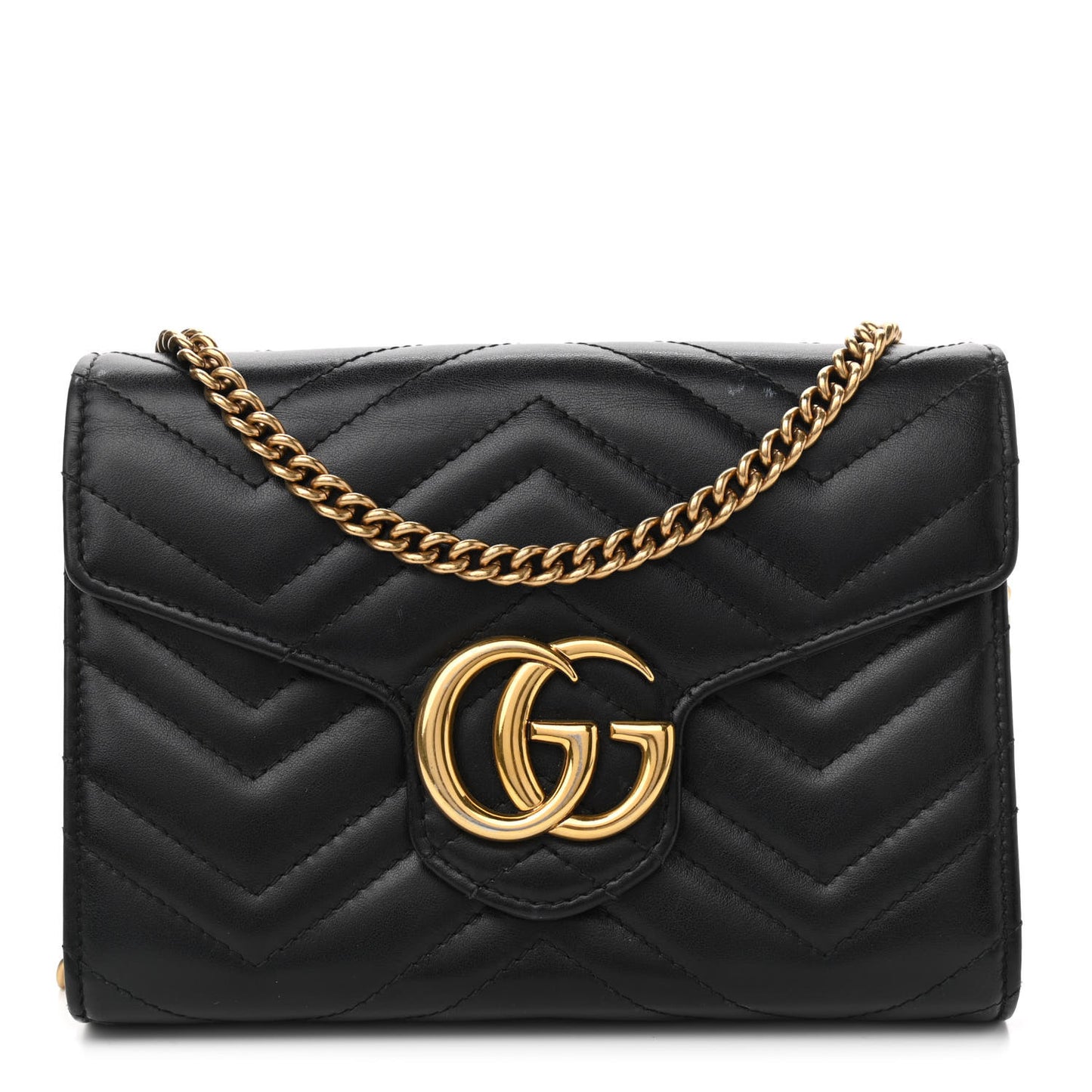 Calfskin Matelasse GG Marmont Chain Wallet Black