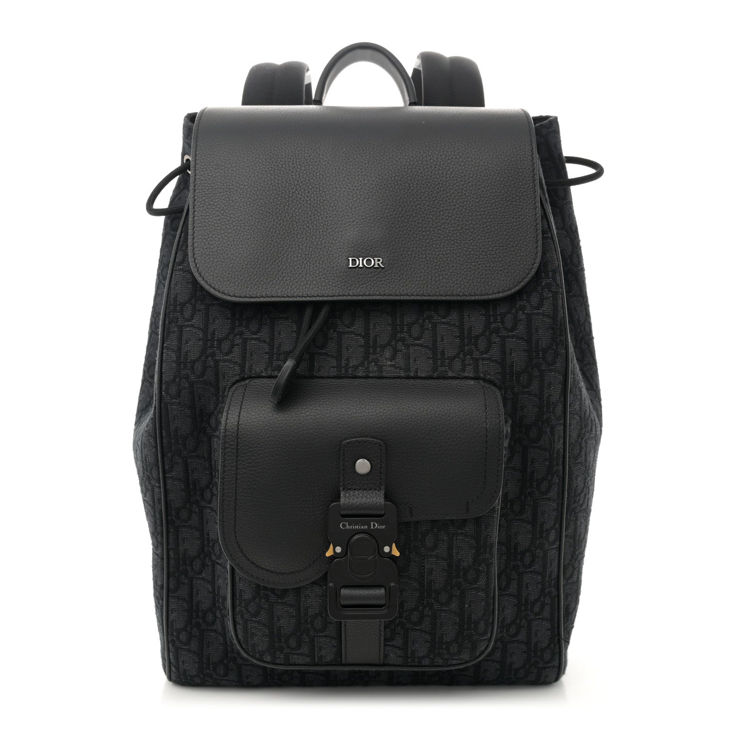 Christian Dior Oblique Jacquard Grained Calfskin Saddle Backpack With Flap Black 1 of 11