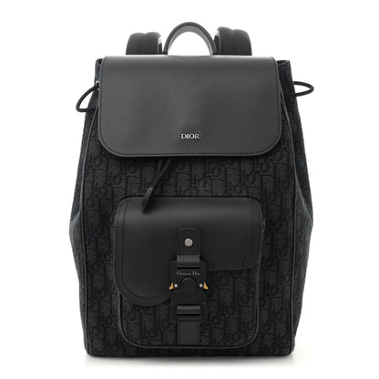 Christian Dior Oblique Jacquard Grained Calfskin Saddle Backpack With Flap Black 1 of 11
