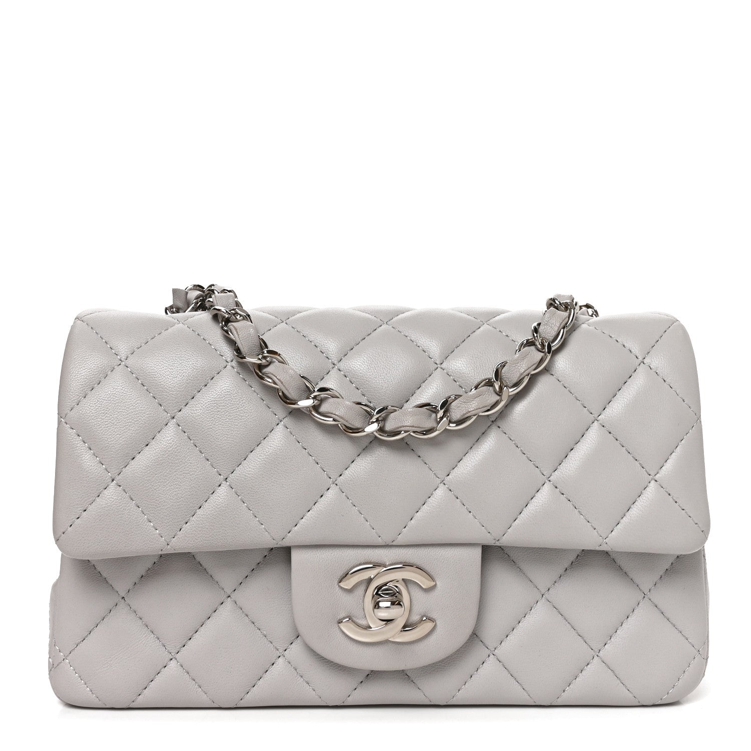 Chanel Lambskin Quilted Mini Rectangular Flap Light Grey 1 of 11