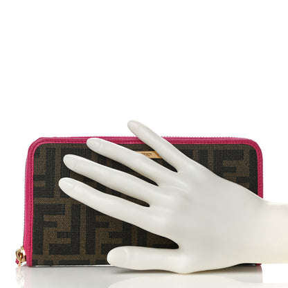 Fendi Zucca Spalmati Vitello Elite Zip Around Wallet Tobacco Ciclamino 2 of 11