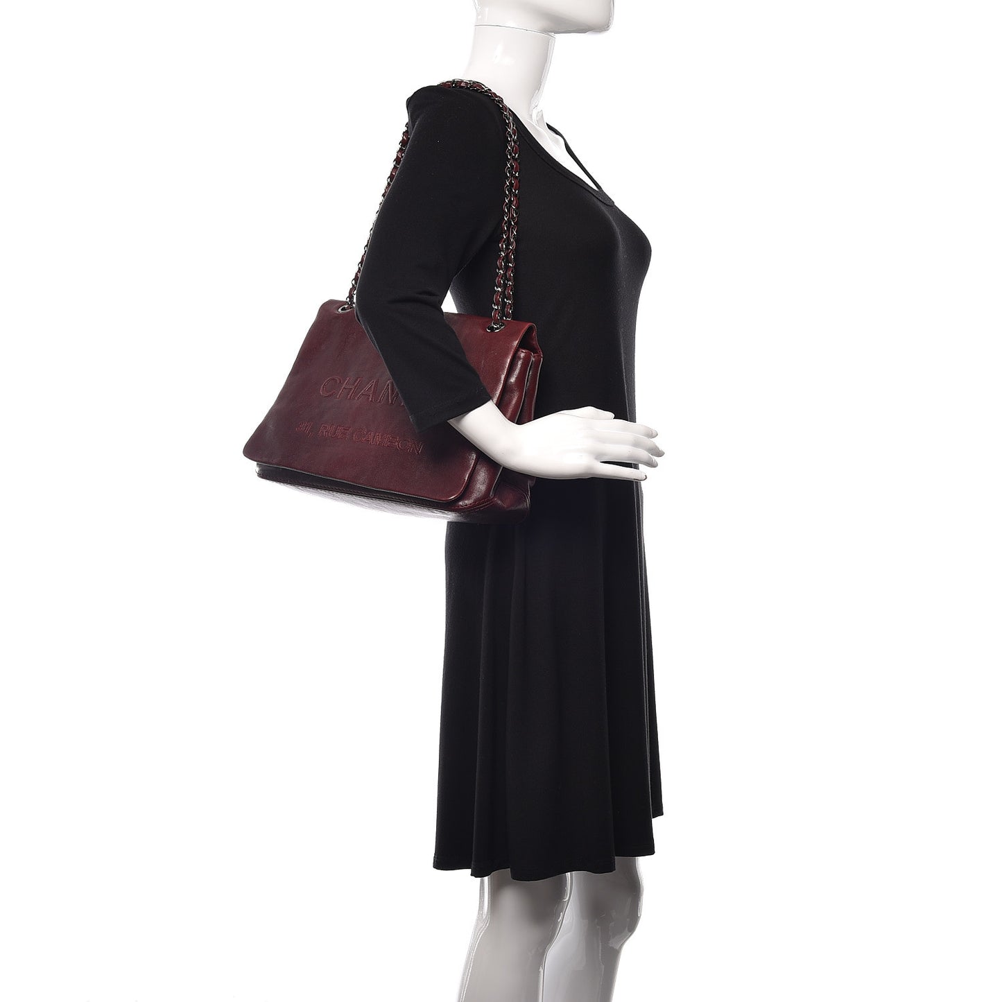 Calfskin 31 Rue Cambon Flap Shoulder Bag Burgundy