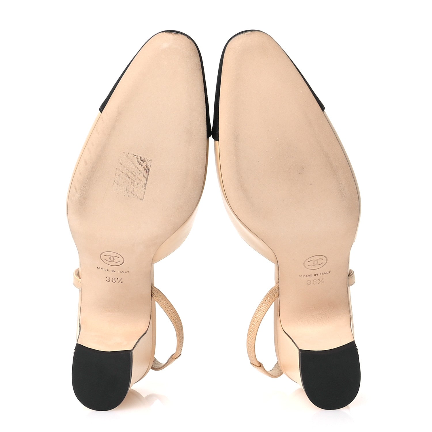Chanel Goatskin Grosgrain Cap Toe CC Slingback Pumps 38.5 Beige Black 6 of 9