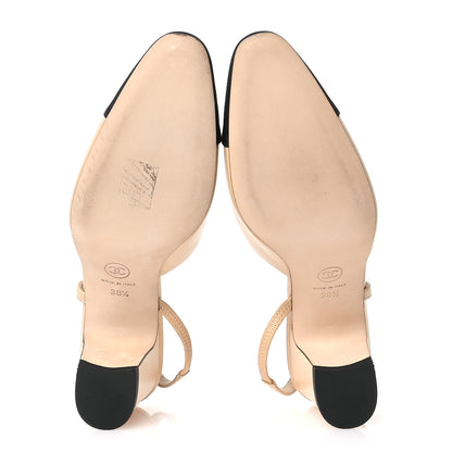 Chanel Goatskin Grosgrain Cap Toe CC Slingback Pumps 38.5 Beige Black 6 of 9