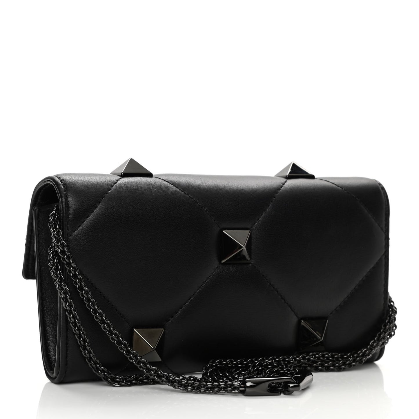 Nappa Monochrome Roman Stud Wallet On Chain Black