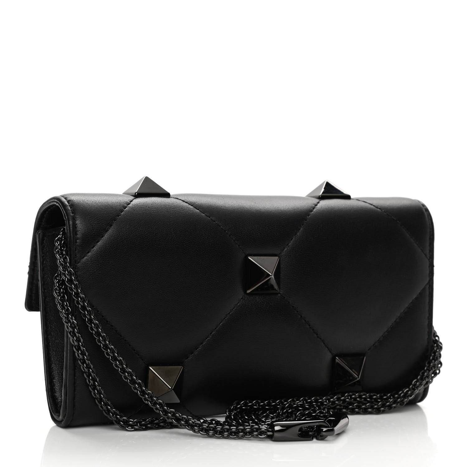 Valentino Garavani Nappa Monochrome Roman Stud Wallet On Chain Black 3 of 9