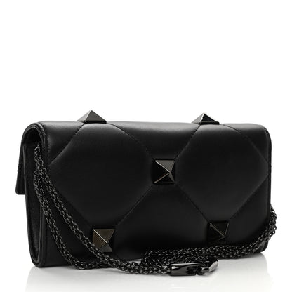 Valentino Garavani Nappa Monochrome Roman Stud Wallet On Chain Black 3 of 9
