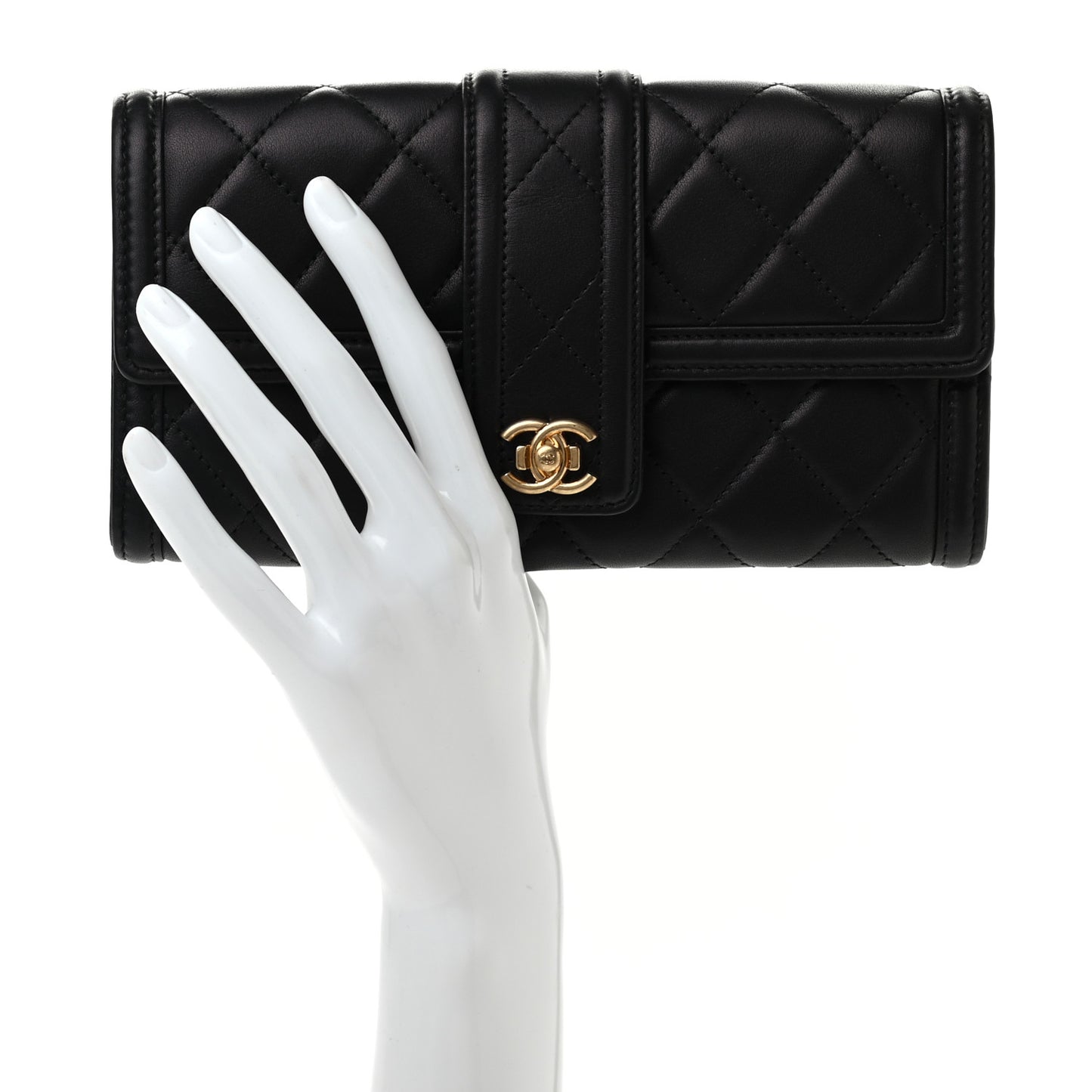 Lambskin Quilted Elegant CC Long Wallet Black