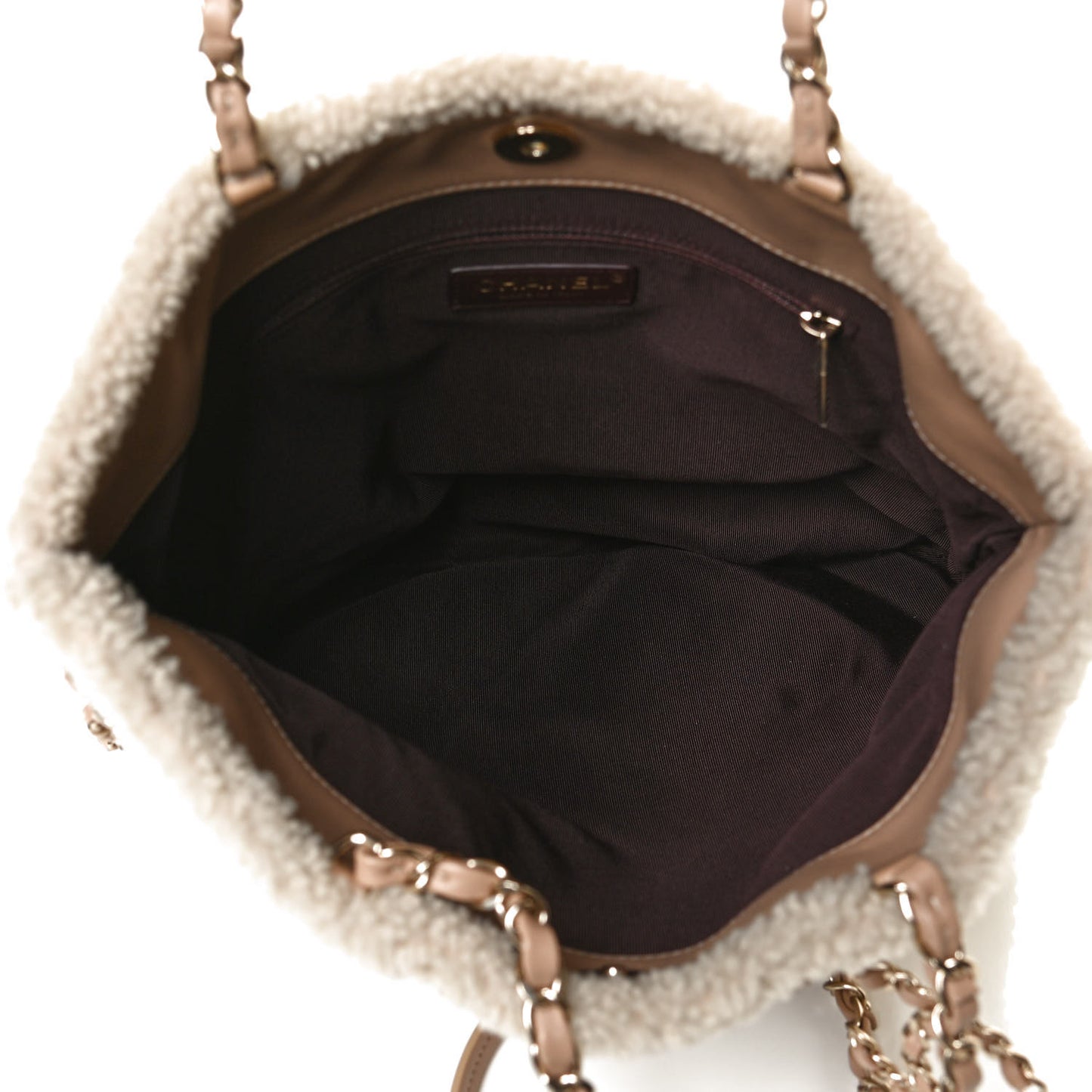Shearling Small Shopping Chain Bag Beige