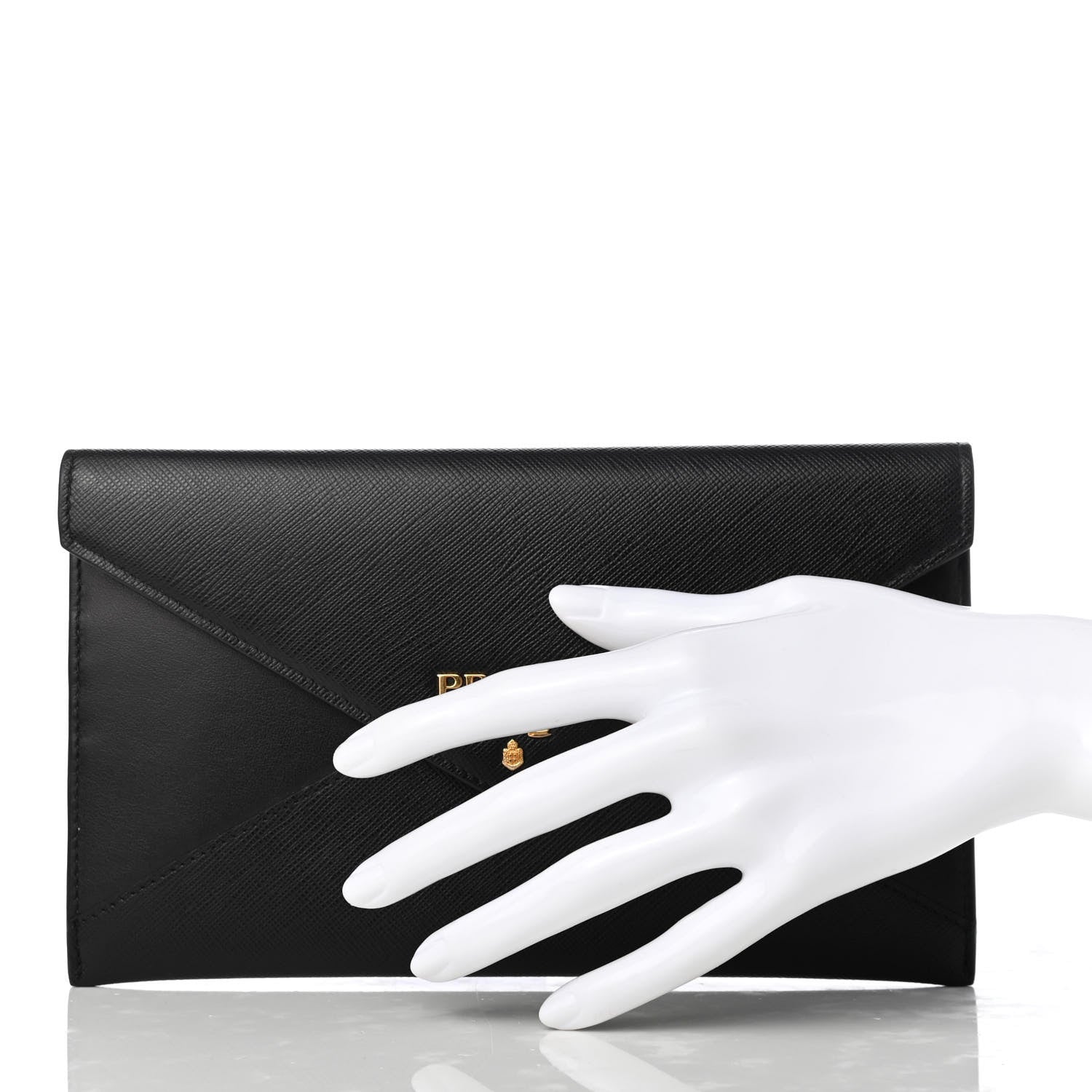 Prada Saffiano City Calfskin Envelope Wallet Black 2 of 9