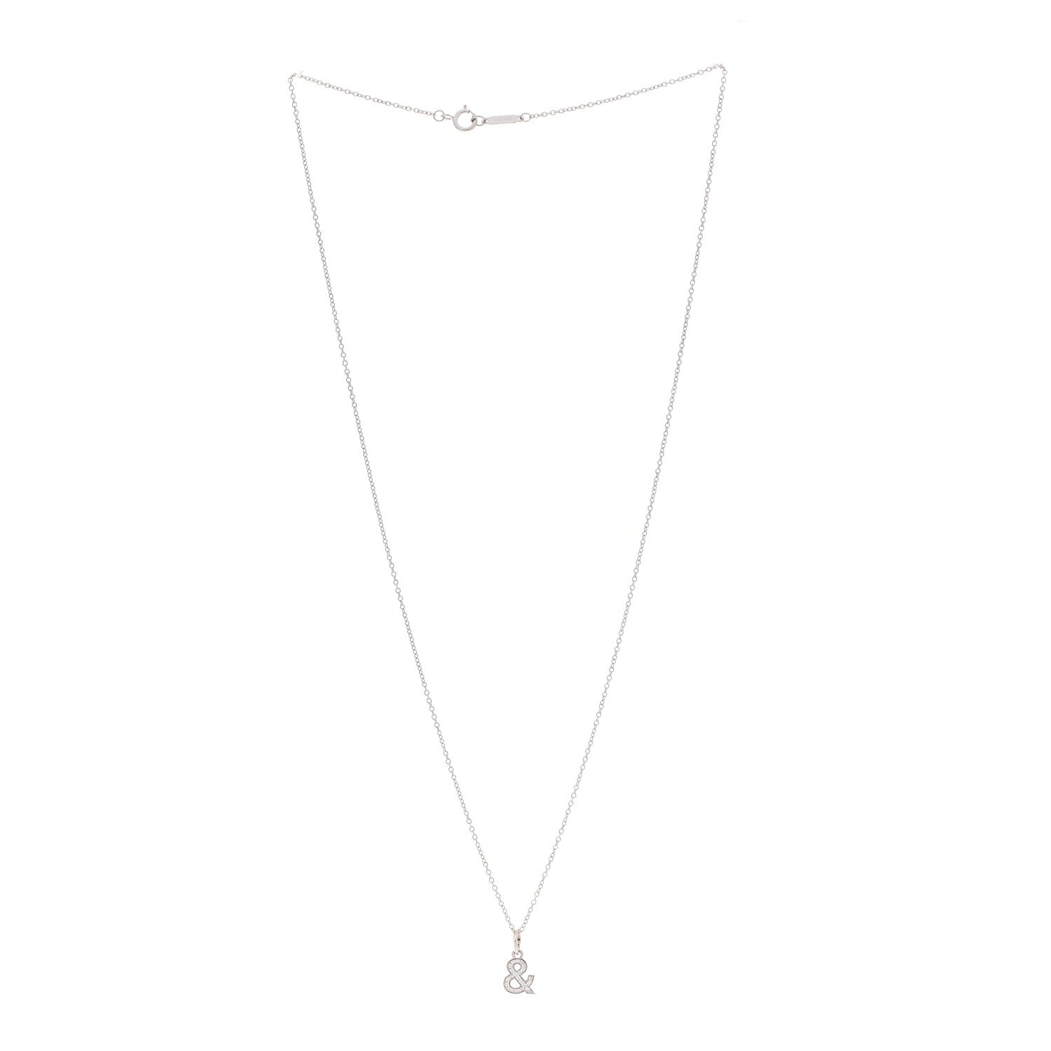 Tiffany 18K White Gold Diamond Small Ampersand Pendant Necklace 3 of 7