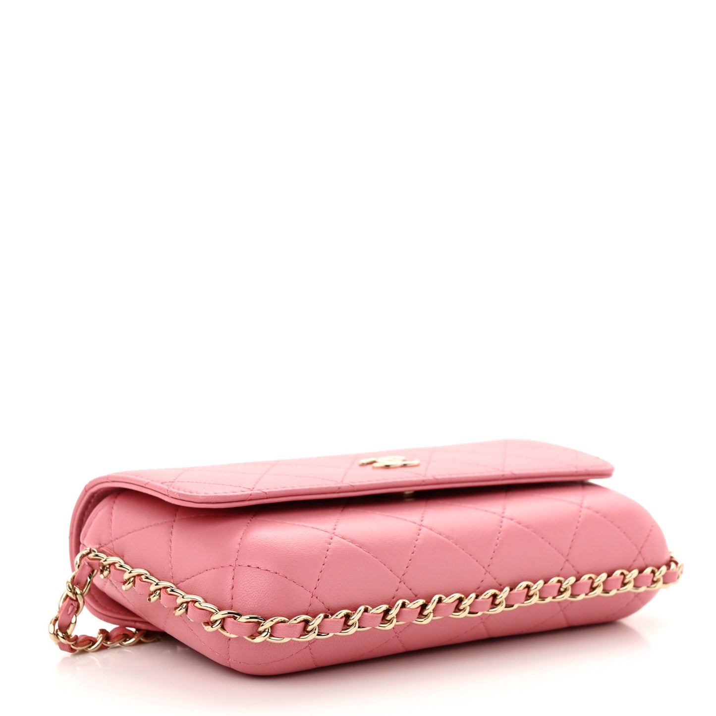 Calfskin Diamond Stitched Chain Around Flap Phone Holder Dark Pink