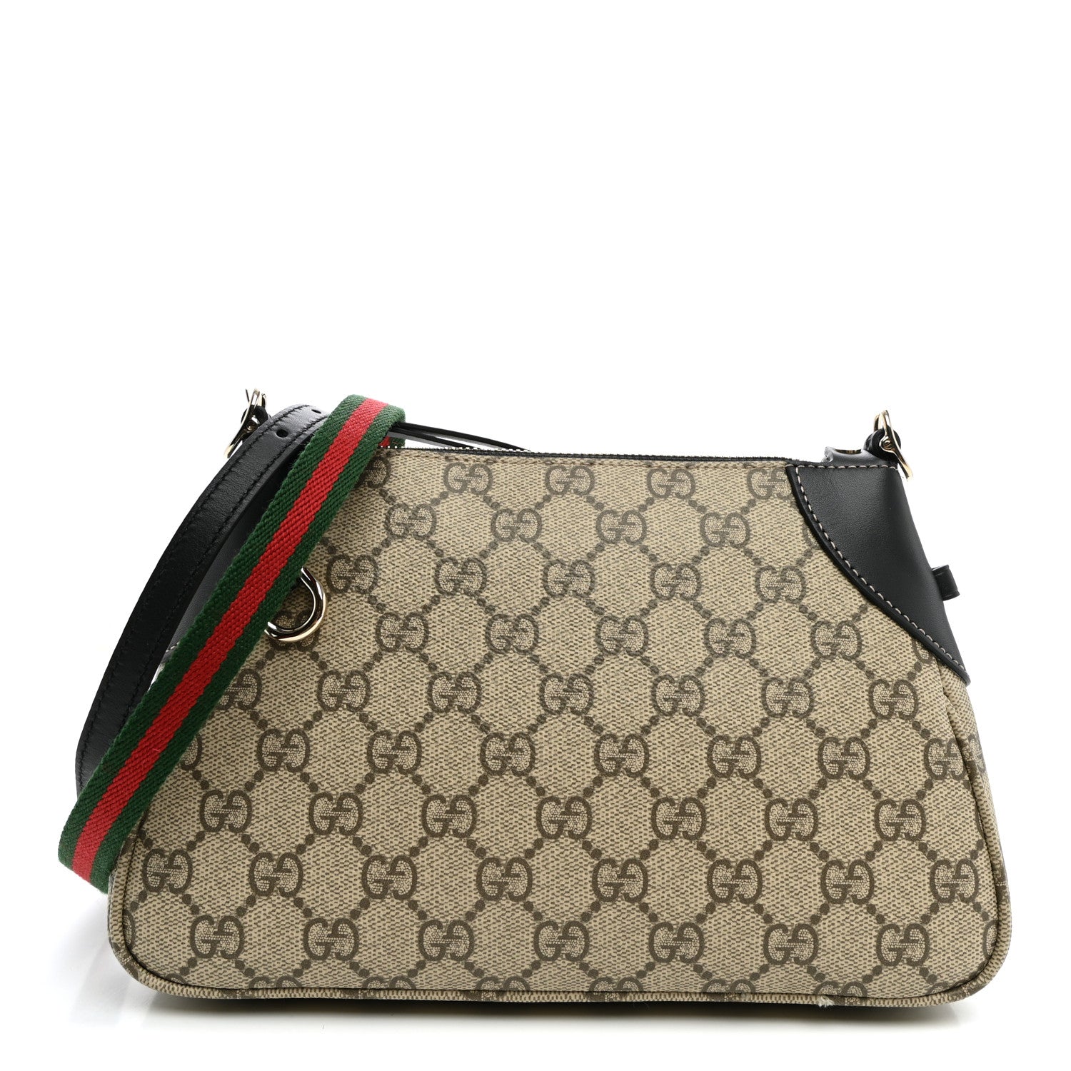 Gucci GG Supreme Monogram Textured Calfskin Small Emblem Shoulder Bag Beige Black 1 of 10