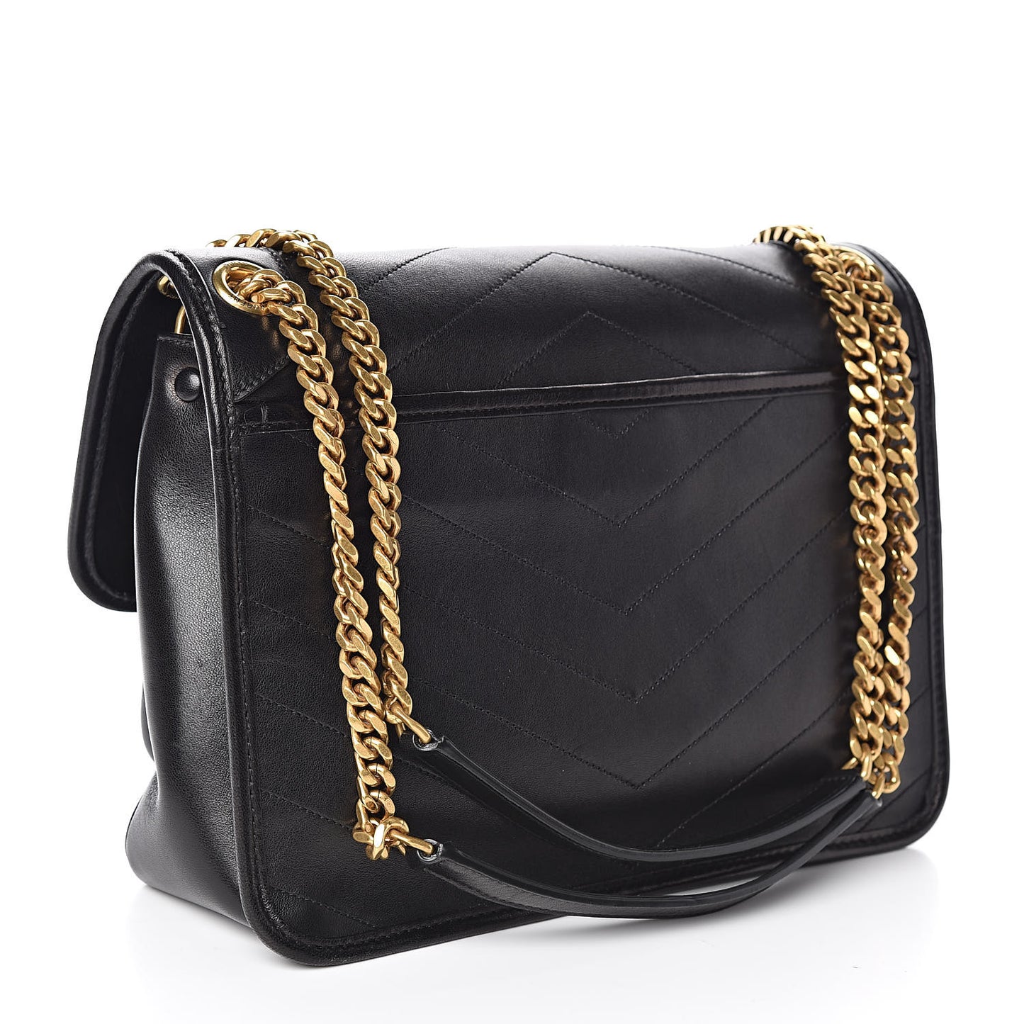 Lambskin Matelasse Monogram Medium Niki Chain Satchel Black