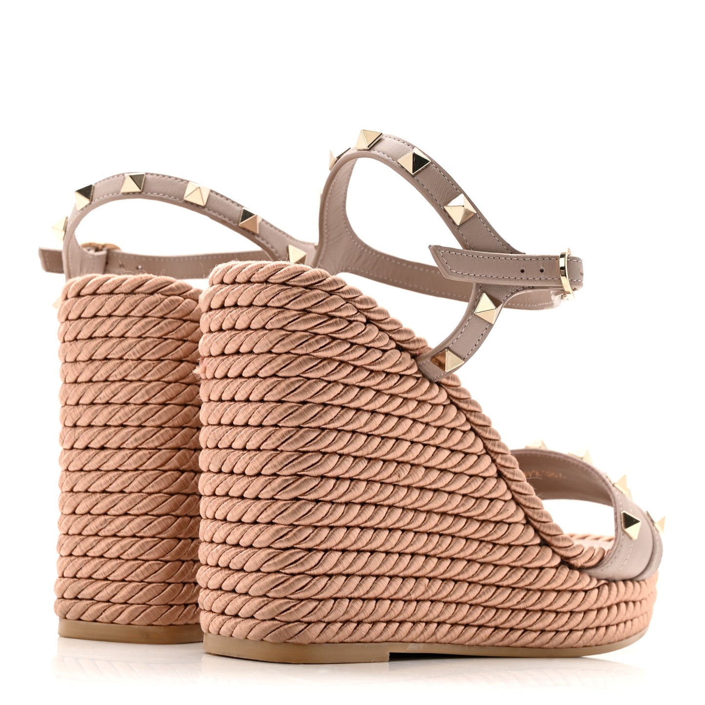 Silk Calfskin Rockstud Torchon Espadrille Wedge Sandals 38.5 Poudre