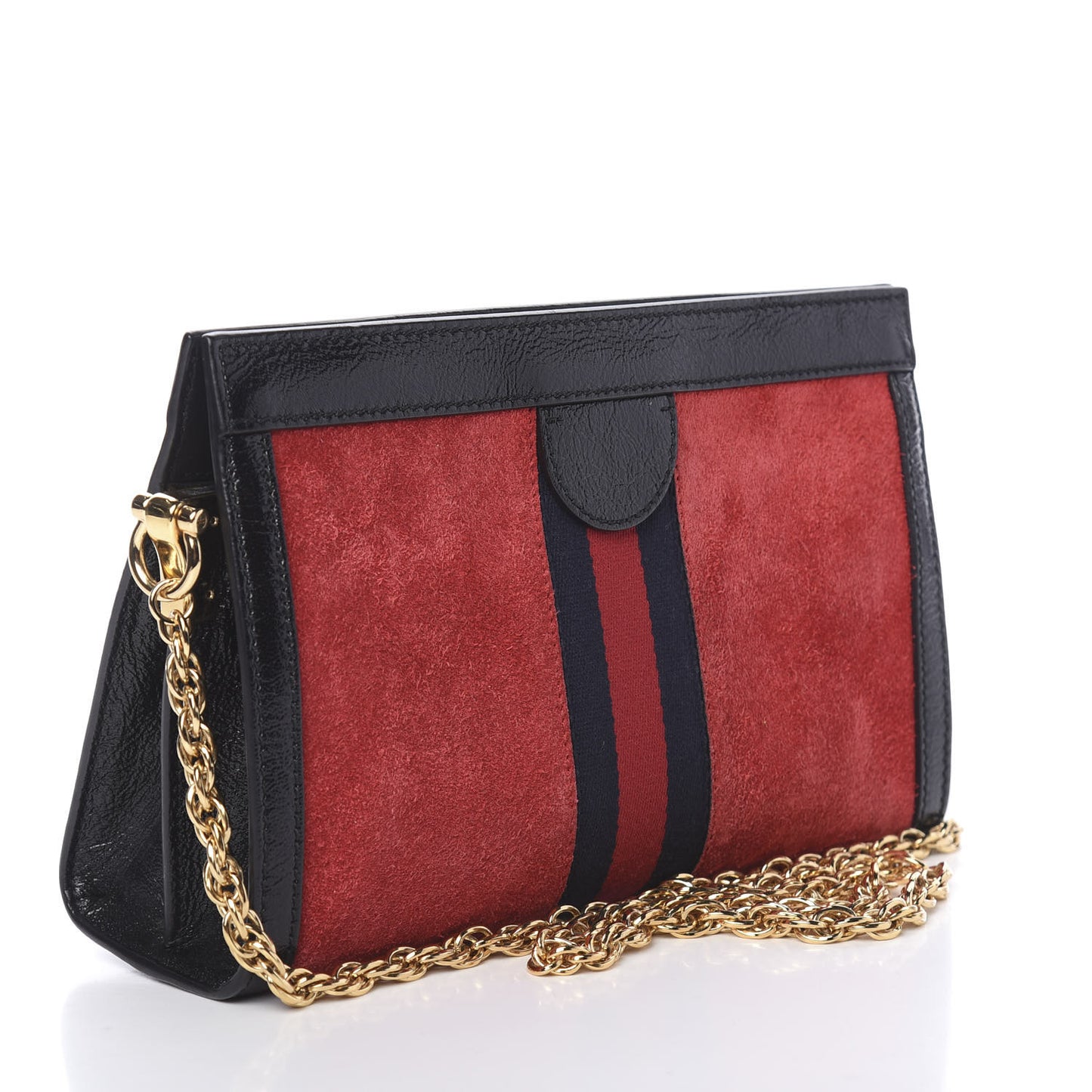 Suede Patent Web Small Ophidia Chain Shoulder Bag Hibiscus Red Black