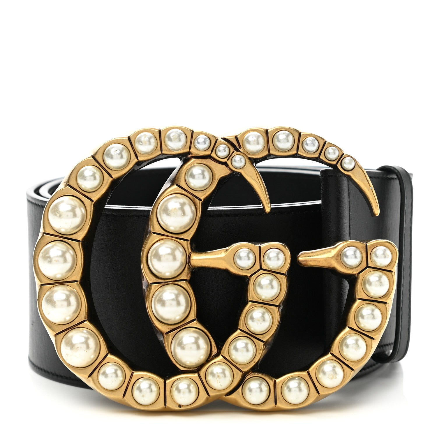Gucci Moon Calfskin Pearl Double G 70mm Belt 100 40 Black Cream 1 of 8