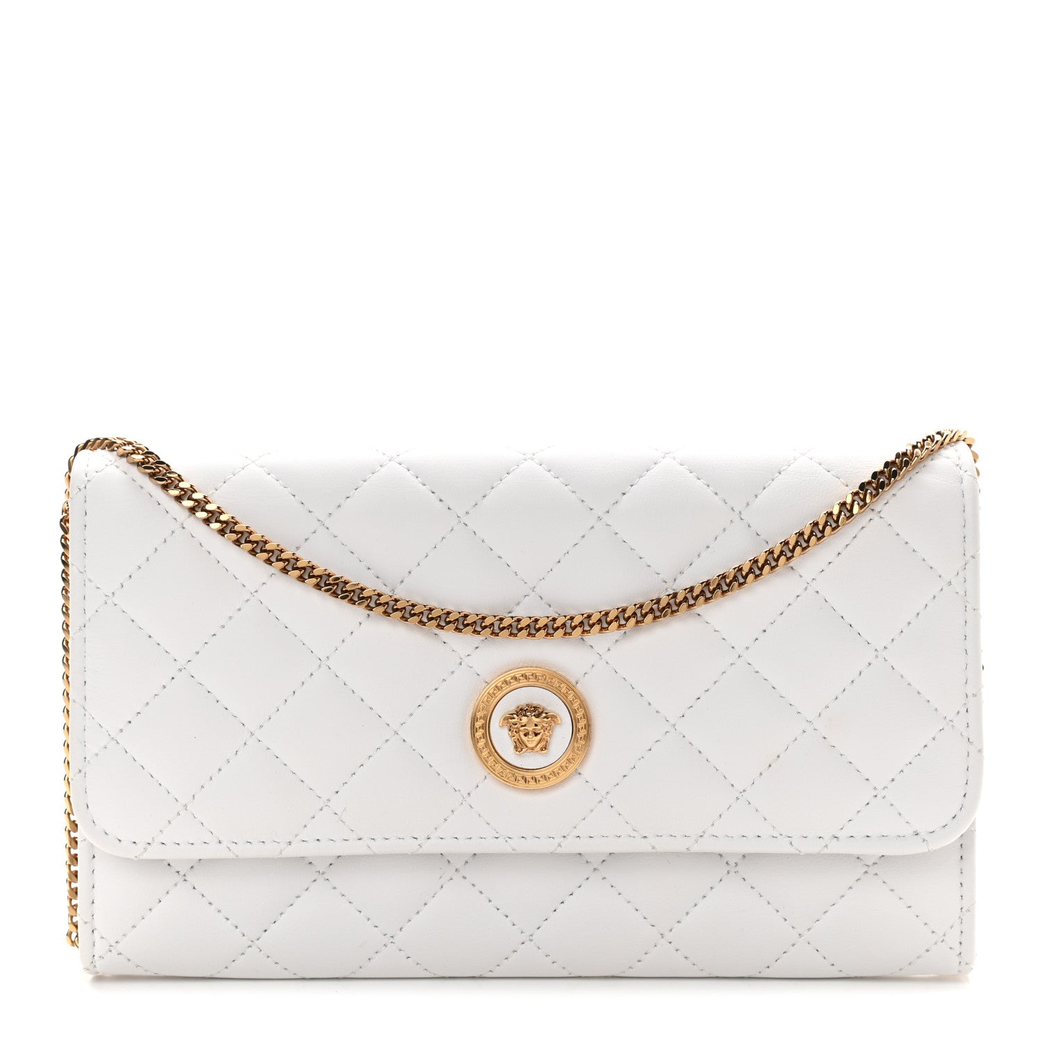 Versace Lambskin Quilted Medusa Wallet On Chain Crossbody White 1 of 8