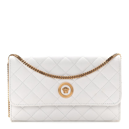 Versace Lambskin Quilted Medusa Wallet On Chain Crossbody White 1 of 8