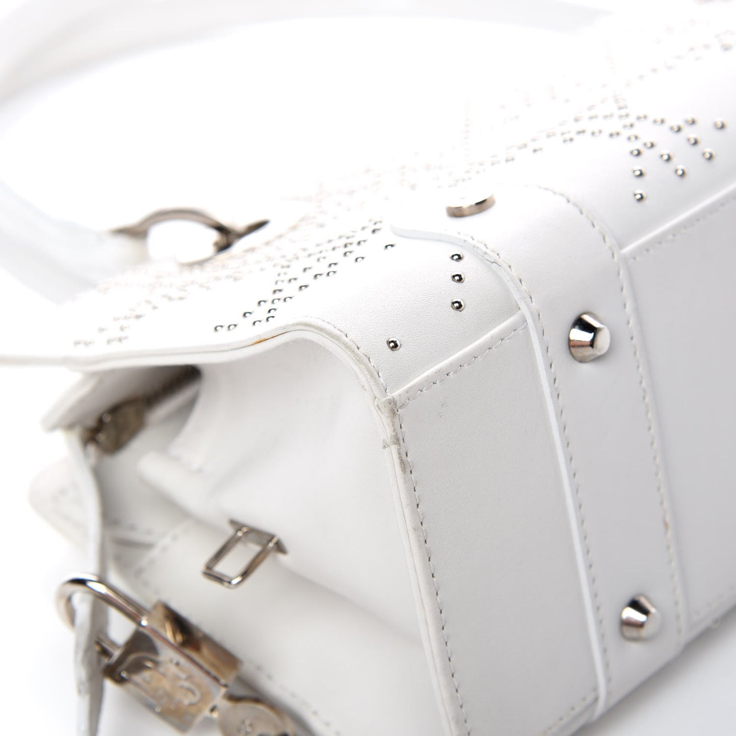 Calfskin Cannage Studded East West Lady Dior White