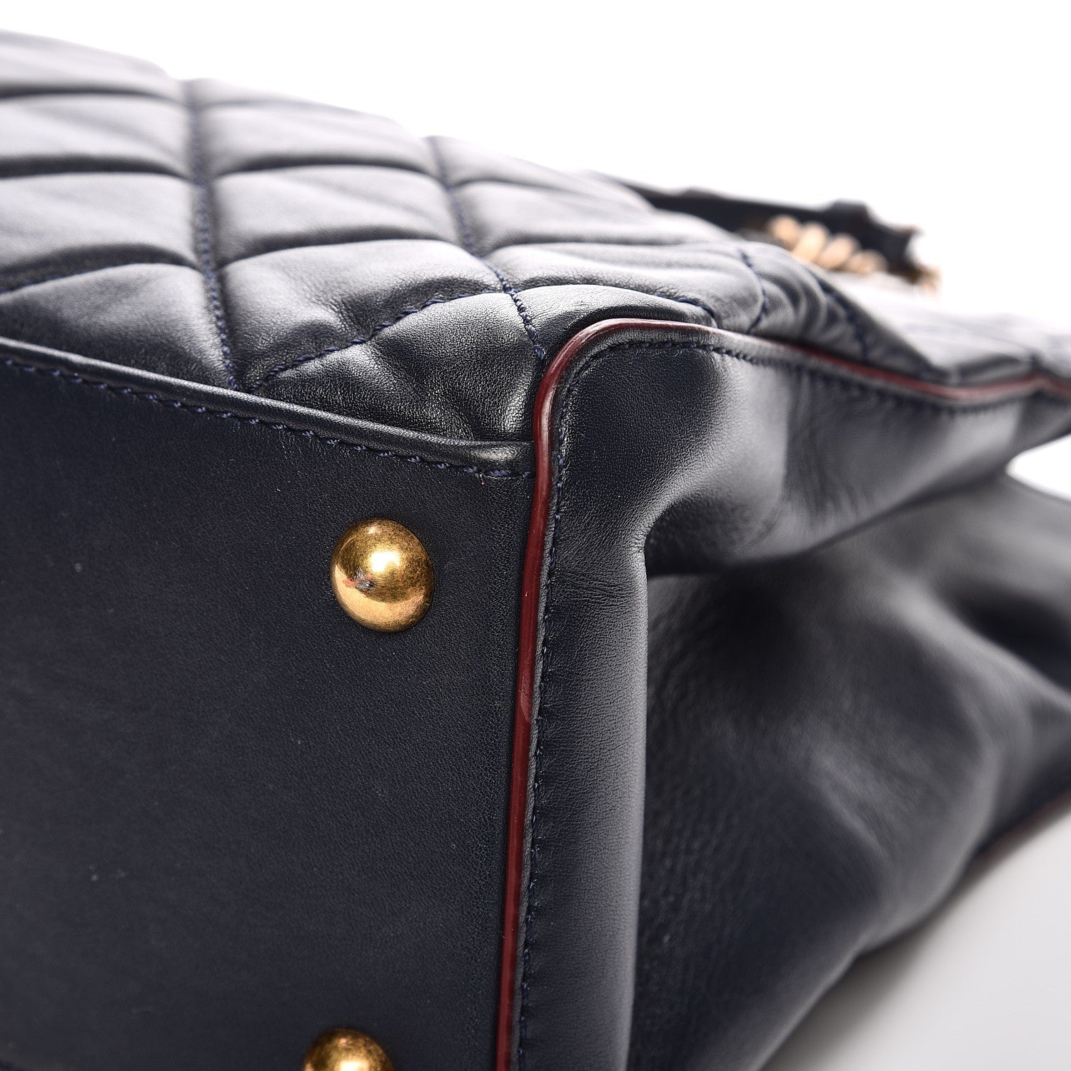 Chanel Calfskin Quilted Tote Dark Navy Red 11 of 18