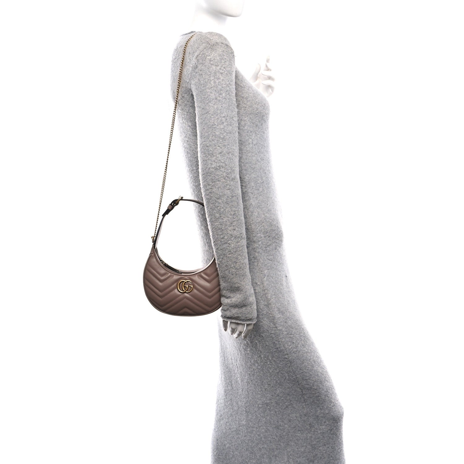 Gucci Calfskin Matelasse Chevron Mini GG Marmont Half Moon Hobo Porcelain Rose 2 of 10