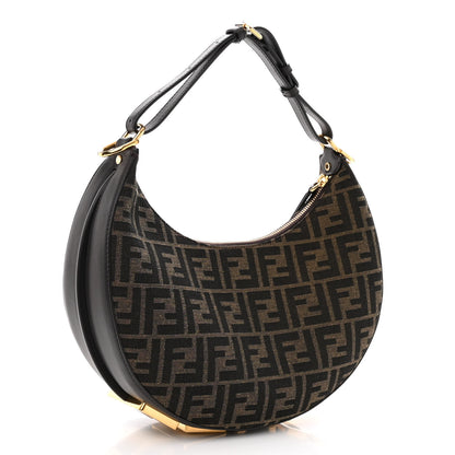 Fendi Fabric Jacquard Vitello Grace FF 1974 Small Fendigraphy Hobo Bag Tobacco Moro Ebano 3 of 9