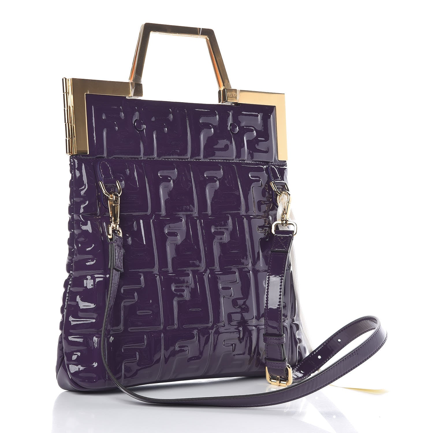 Fendi Patent FF 1974 Embossed Small Shopping Flap Bag Viola 3 of 9