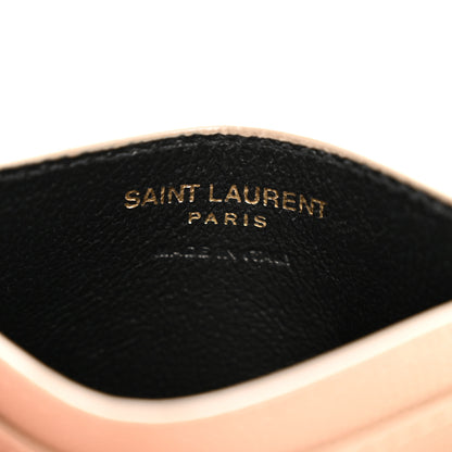 Saint Laurent Grain De Poudre Matelasse Chevron Monogram Credit Card Case Dark Beige 6 of 9